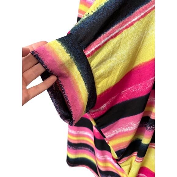 Womens XL Retro Colorful Stripe Oversized Flowy Half Sleeve Blouse Summer Travel - Picture 4 of 7